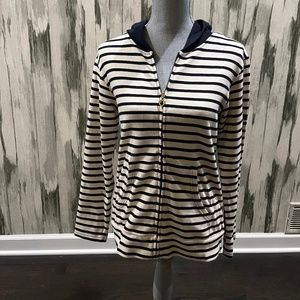 women's hooded zip up, blue and white stripes, L'air du Large size L